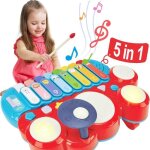 Jouet montessori 5 en 1 - kyamrc - piano batterie xylophone - pour enfant 1 an et plus