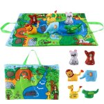 Jouet montessori - aqsacokiya - livre danimaux de jungle - 6 animaux - tapis de jeu - sac de rangement ...