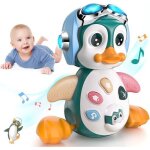 Jouet musical enfant 1 an - moontoy - pingouin - effets sonores et lumineux - jouet d�veil pour b�b�