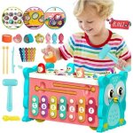 Jouets musicaux montessori 8 en 1 - amoune - pour 1 - 3 ans - xylophone trieur de formes jeu de pche ...