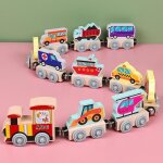 Jouet - petit train magntique en bois pour enfants - puzzle - assemblage - transport de bb