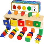 Jouets de tri en bois montessori - marque - bo�te avec 5 tiroirs et 25 blocs assortis