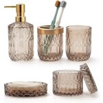 Jty lot de 5 accessoires de salle de bain en verre brun avec distributeur de lotion porte savon por set ...
