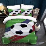 Jty housse de couette enfant football 3d - drap lit gar�on bleu vert - parure de lit douce confortable ...