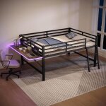 Jty lit mi - hauteur m�tal 140x200 cm avec �tag�res de rangement et led t�l�commande - lit enfant / ado ...