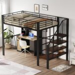 Jty m�tal lit mezzanine 140 x 200 cm avec �tag�re multifonctionnel lit mezzanine 2 place avec escalier ...