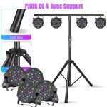 Juex de lumiere - uking 72w rgb led noir lumi�re de sc�ne pour dj party disco - pack de 4 avec support ...