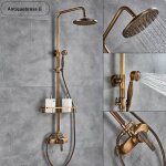 Jullybathevy colonne de douche rétro - robinet mitigeur - hauteur de réglage - avec étagère - laiton ... Jullybathevy colonne de douche rétro - robinet mitigeur - hauteur de réglage - avec étagère - laiton ...