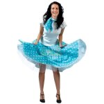 Jupe rockn roll bleue - femme - imprim� � pois - ajustable