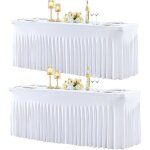 Jupe de table en spandex - zgeer - 1. 8m x 0. 76m x 0. 74m - blanc - extensible - infroissable - tissu ...