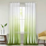 Jupvierge 1pcs rideau voilage blanc - vert dgrad passe tringle transparent en effet lin  oeillet dcoration ...
