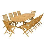 Kajang 10 ovale - salon de jardin en teck ovale 10 personne + 10 chaisess