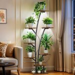 Kalrin support plantes 8 niveaux led int�rieur ext�rieur ? �tag�re bois balcon jardin h163cm stable gain ...