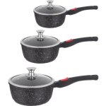 Kamberg - set 3 casseroles 16 - 18 - 20 cm + couvercle - fonte daluminium - revtement type pierre - ...