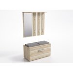 Kathi - meuble dentre miroir + banc - dimensions 41x85x180 - banc de rangement  chaussures - 6 crochets ...
