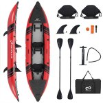 Kayak gonflable 2 places 381x94x40cm costway - 2 pagaies en aluminium2 ailerons amovibleskit de r�paration ...