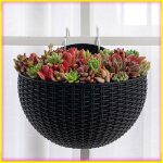 Keenso pot de fleurs mural 2 pcs imitation rotin tenture murale pot de plante demi - rond mural semi ...