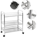 Keluodae chariot de service desserte  roulettes stockage roulant de cuisine - 3 plateaux inox - 60 ...