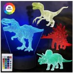 Kenlumo 4pcs dinosaure 3d lampe de nuit cadeau lampe de chevet led tlcommande touchez pour changer ...