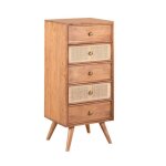 Kesiah - chiffonnier 5 tiroirs en acacia finition teint� teck avec plaquage cannage