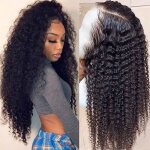 Kinky curly 26 pouces perruque lace front wig synthtique boucle sans colle perruque deep wave longue ...