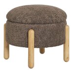 Kinoko - pouf coffre rond revtement bouclette marron