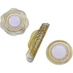 Kit 20 assiettes dîner & entrée dessert + 10 sets de table doré / vaisselles réutilisables pvc mariage ... Kit 20 assiettes dîner & entrée dessert + 10 sets de table doré / vaisselles réutilisables pvc mariage ...