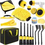 Kit 20 pi�ces de nettoyage auto int�rieur / ext�rieur avec brosses �ponges gel et sac de transport
