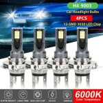 Kit de 4 ampoules de phares led h4 9003 hb2 feux de croisement et de route 14 000 lm 6 000 k super blanc ...