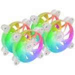 Kit 4x ventilateurs 120 mm mars gaming mf - 4a argb rainbow double connecteur 5 v 3 broches blanc