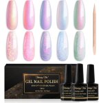 Kit 5 vernis gel uv semi permanent nacr� rose violet cyan scintillant perle soak off uv / led pour manucure ...
