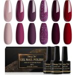 Kit 6 vernis semi permanent rose nude taupe bourgogne rouge violet paillet� soak off uv / led pour manucure ...
