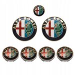 Kit 7 insigne logo emblme alfa romeo dor capot 74mm + coffre 74mm + volant 40mm + caches moyeu 4 x ...