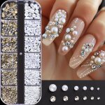 Kit accessoire ongles nail art (12pcs) strass cristal + perles blanches semisph�riques pour d�coration ...