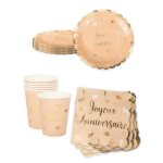 Vaisselle jetable - kit anniversaire vaisselle jetable boho blush et or