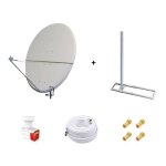 Kit antenne parabole 130 cm aluminium + support de chevron fixation toit 1m + lnb twin hd 4k + cble ...