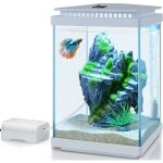 Kit aquarium en verre - zvvn - 4l - 25x15x15 cm - blanc - pompe � air - lumi�re led - filtration 3 en ...