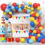 Kit arche ballon rouge bleu jaune106pcs guirlande ballon cirque carnaval avec balloon en aluminium �toile ...