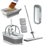 Kit balai serpillre et seau grande serpillire plate avec 4 tampons en fibre super absorbants avec seau ...