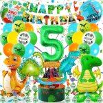 Kit ballons dinosaures pour f�te anniversaire 5 ans - 41 pi�ces avec feuille dino xxl - d�corations pour ...