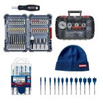 Kit bosch 5 forets expert + assortiment d?embouts de vissage + coffret de scie trpan + trousse mches ...