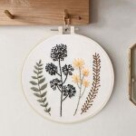Kit broderie moderne ? fleurs coton & lin cerceau 20cm fil aiguilles tissu pr� - imprim� [s309]