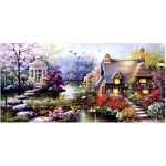 Kit broderie point de croix cabane du jardin d�coration salon 68cm x 38cm