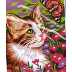 Kit canevas - le chat au papillon - 14 x 18 cm - toile imprime - fournitures compltes - instructions ...