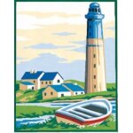 Kit canevas - pnlope - le phare - 14 x 18 cm - toile imprime - aiguille et fil inclus