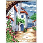 Kit canevas - villa au loin - 22 x 33 cm - toile imprime antique - aiguille incluse - fil 100% coton ...