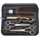 Kit de ciseaux de coiffure professionnel - estampille - 55 pouces - or rose - inox 440c - lame super ...