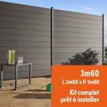Kit clture composite et aluminium  sceller h 1m80 l 3m60 gris anthracite avec renforts acier - palissade ...
