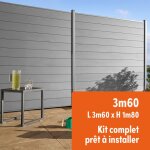 Kit clture composite et aluminium  sceller h 1m80 l 3m60 gris quartz avec renforts acier - palissade ...