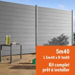 Kit clture composite et aluminium  sceller h 1m80 l 5m40 gris quartz avec renforts acier - palissade ...